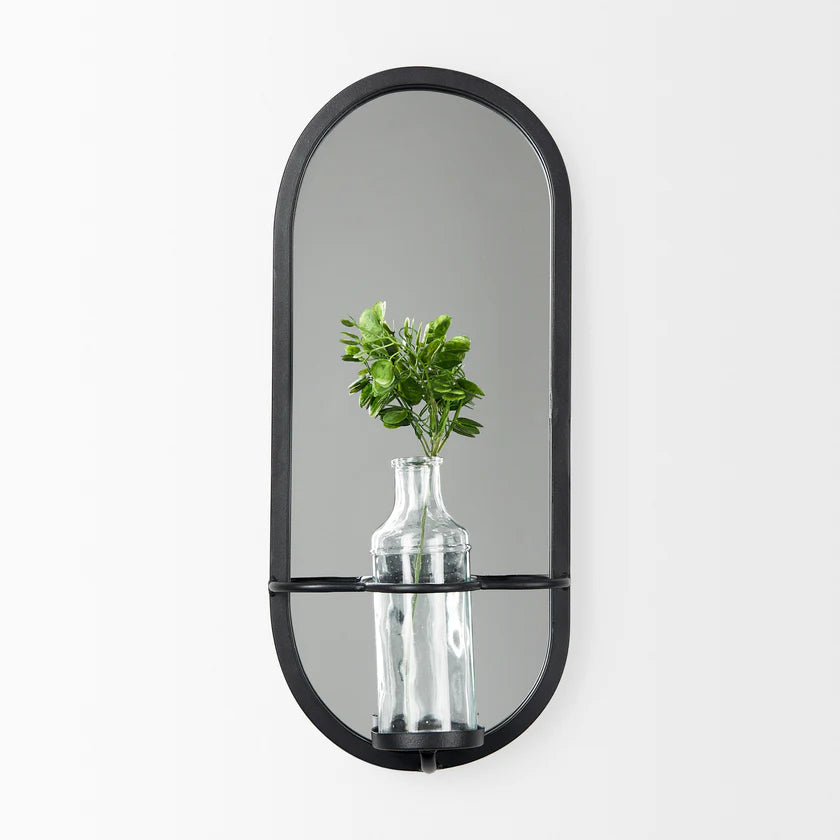 Katherine Wall Mounted Mirror w  Glass Bottle for Botanicals or Floral