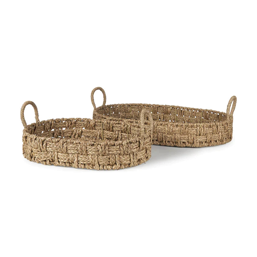 Park Hill Collection? Amelia Woven Bamboo And Brass Oval Tray Sweetgrass  Woven