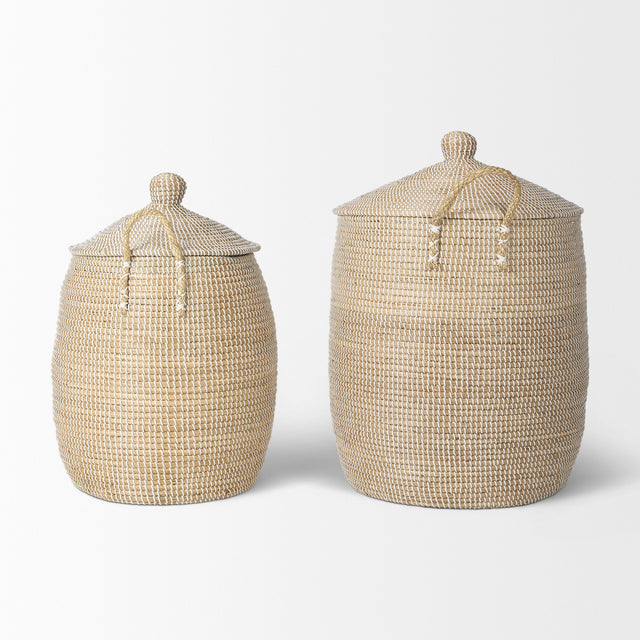 Kairi Set of 2 Seagrass Floor Baskets w/ Lids and Handles-thumbmail-3