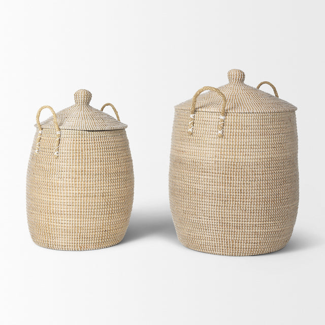 Kairi Set of 2 Seagrass Floor Baskets w/ Lids and Handles-thumbmail-4