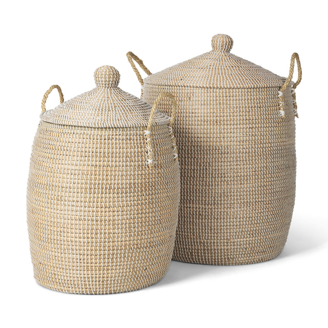 Kairi Set of 2 Seagrass Floor Baskets w/ Lids and Handles-thumbmail-1