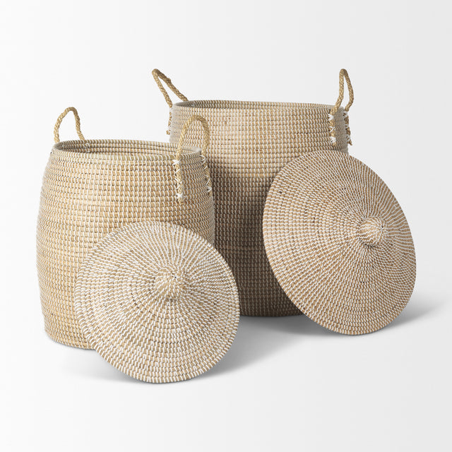 Kairi Set of 2 Seagrass Floor Baskets w/ Lids and Handles-thumbmail-5