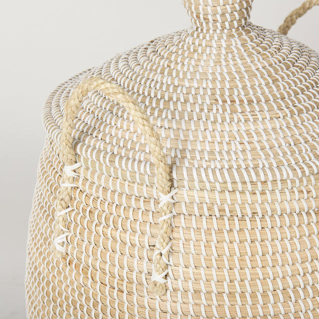 Kairi Set of 2 Seagrass Floor Baskets w/ Lids and Handles