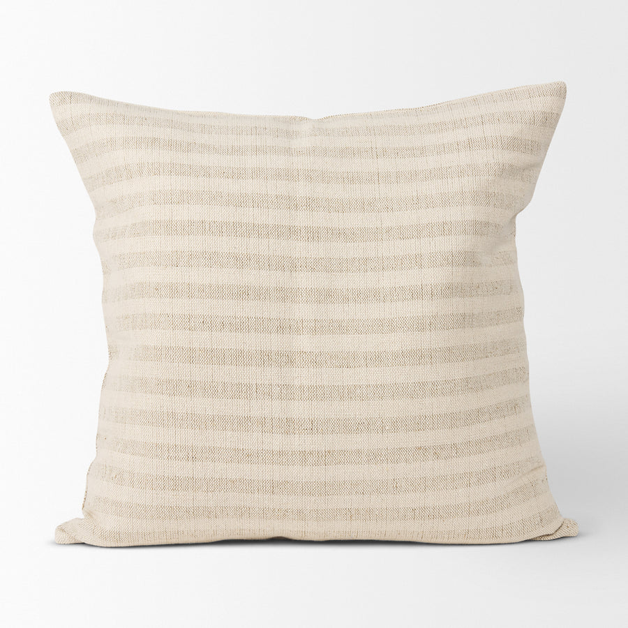 Jace Cream w/ Beige Stripe Linen-Cotton Square Decorative Pillow Cover