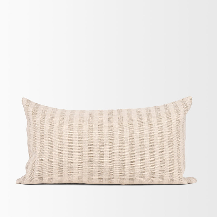 Jace Cream w/ Beige Stripe Linen-Cotton Square Decorative Pillow Cover