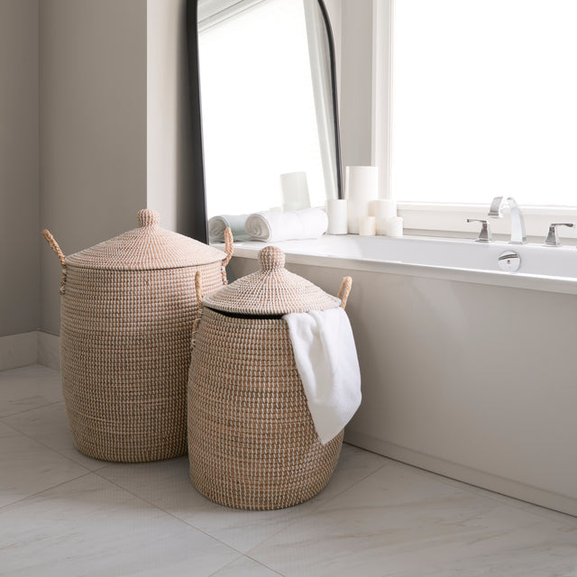 Kairi Set of 2 Seagrass Floor Baskets w/ Lids and Handles-thumbmail-10