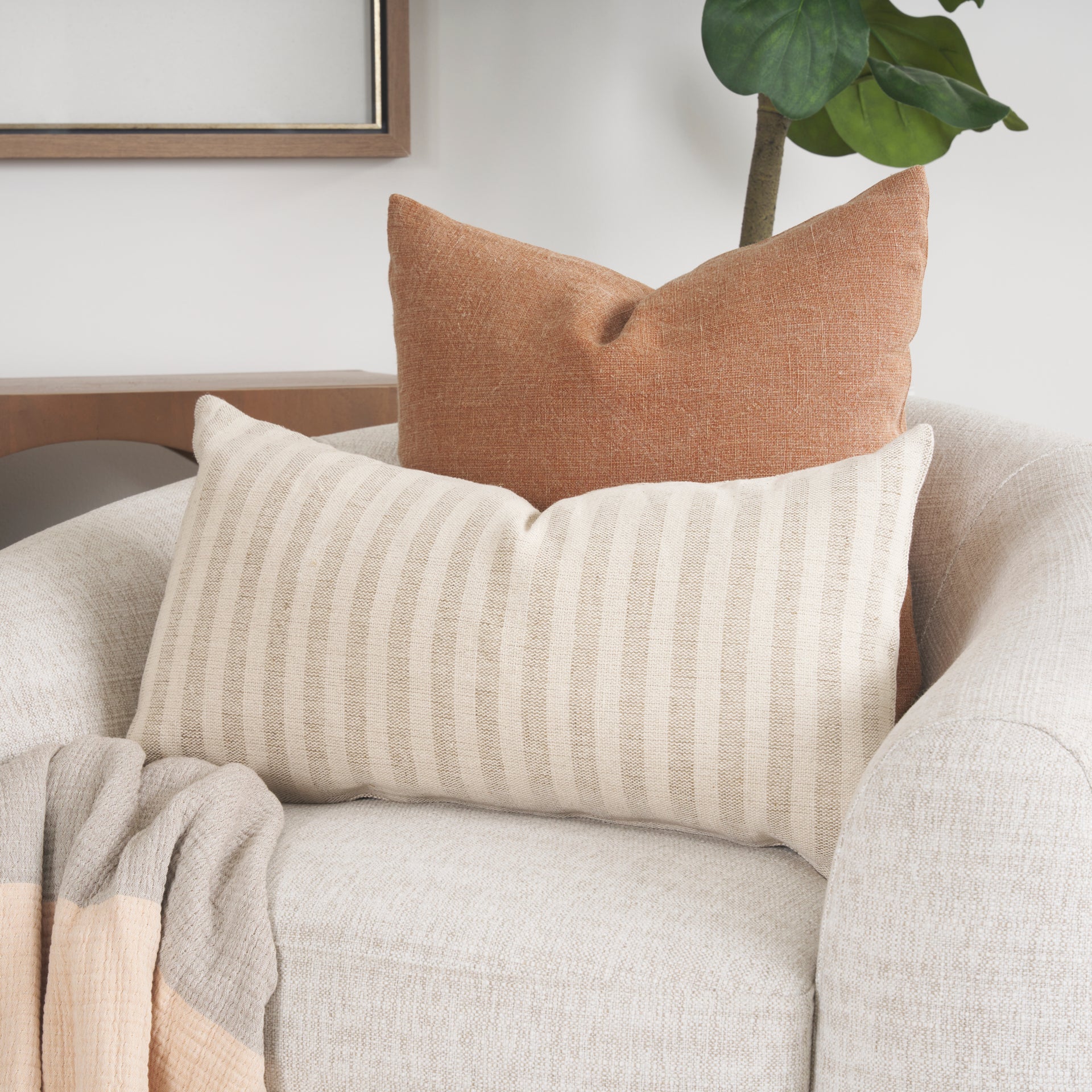 Jace Cream w/ Beige Stripe Linen-Cotton Square Decorative Pillow Cover-thumbmail-13