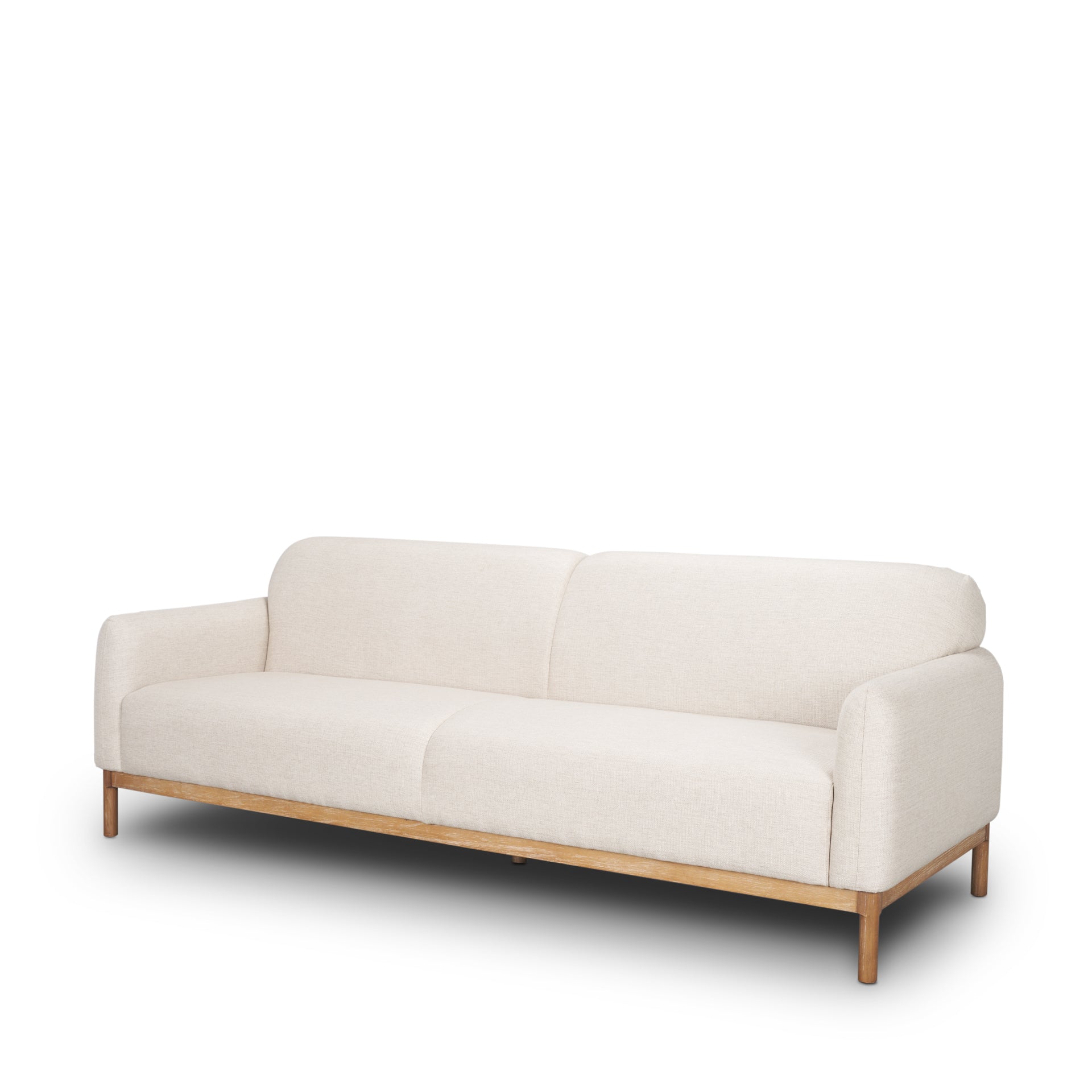 Front view of Hale cream sofa with light wood base