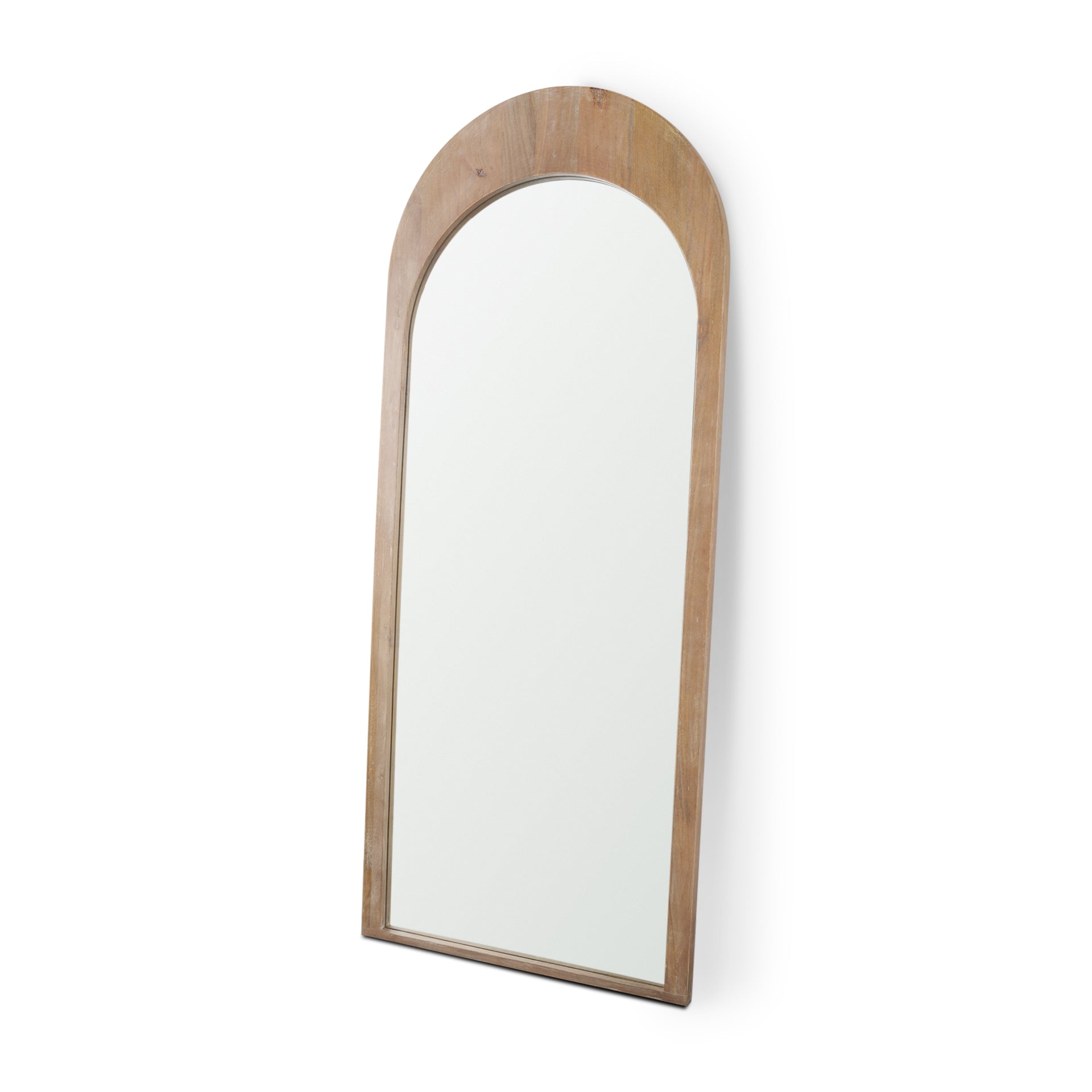 Celeste Light Brown Wood Arched Floor Mirror