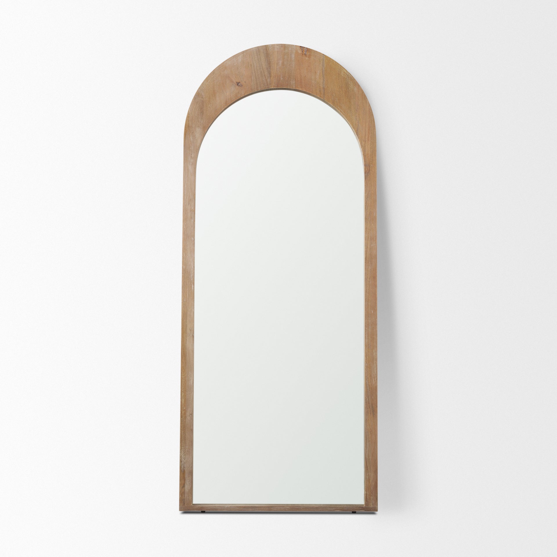 Celeste Light Brown Wood Arched Floor Mirror-thumbmail-1