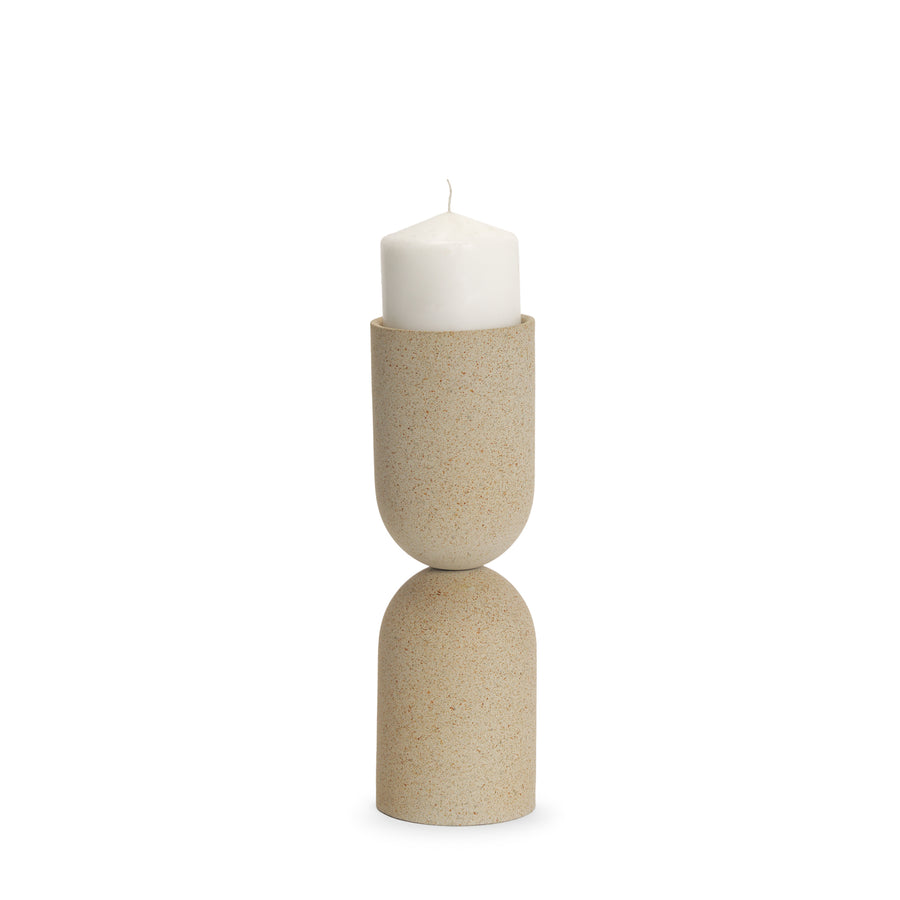 Qamra Medium Beige Textured Metal Pillar Candle Holder