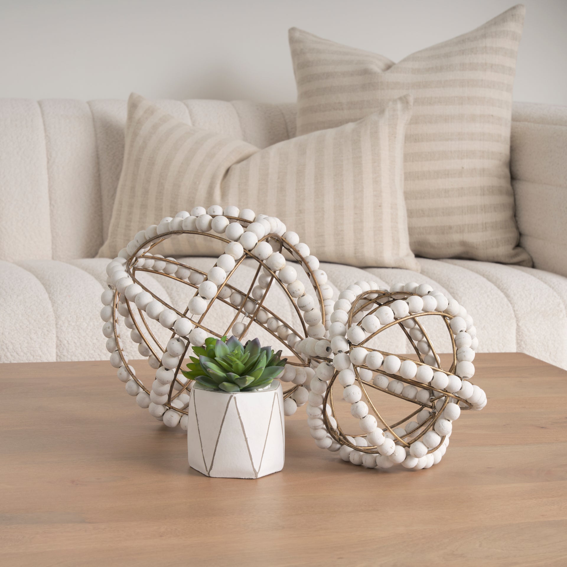 Espanlade II Large White Wooden Beaded Orb