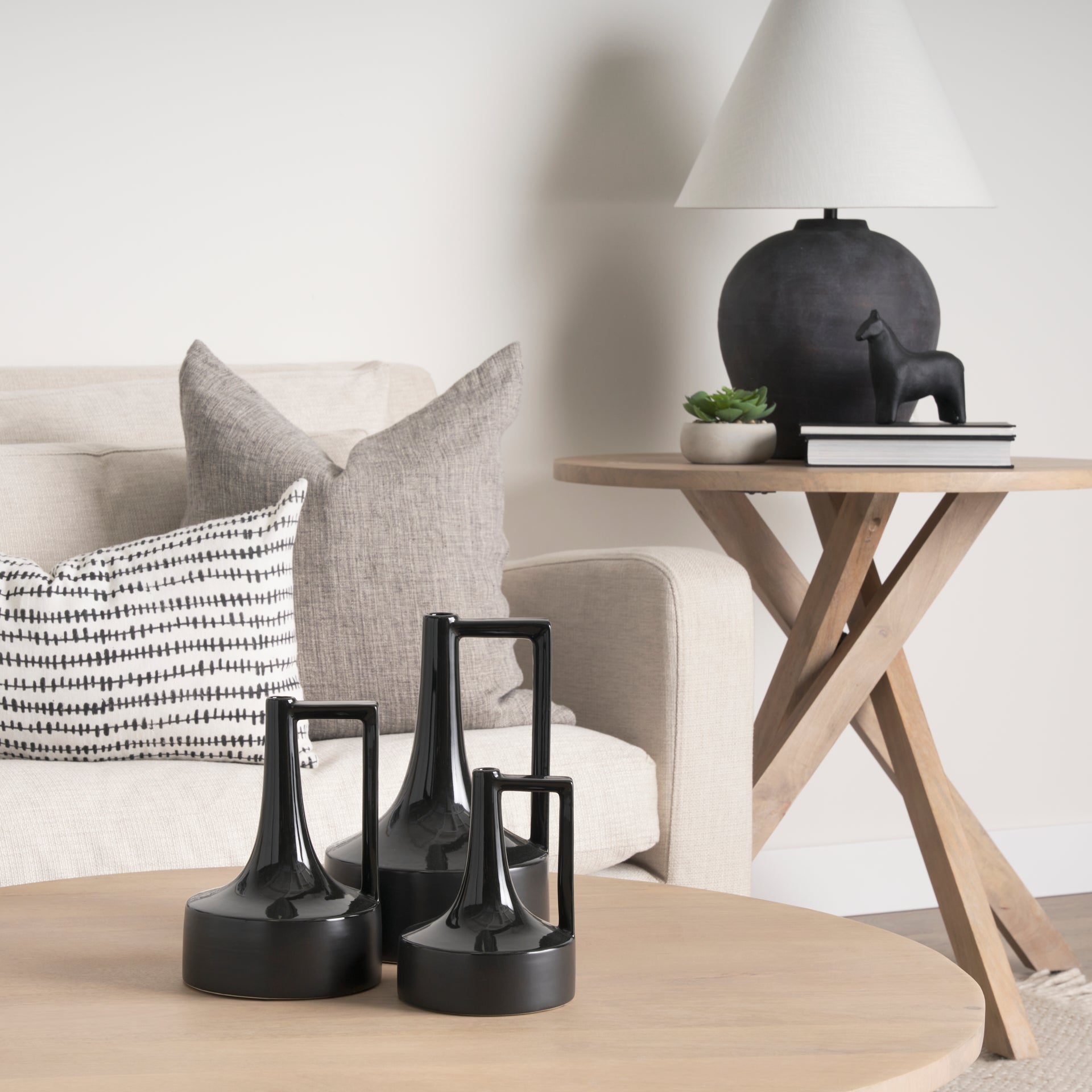Burton Glossy and Matte Black Ceramic Jug Vase-thumbmail-7