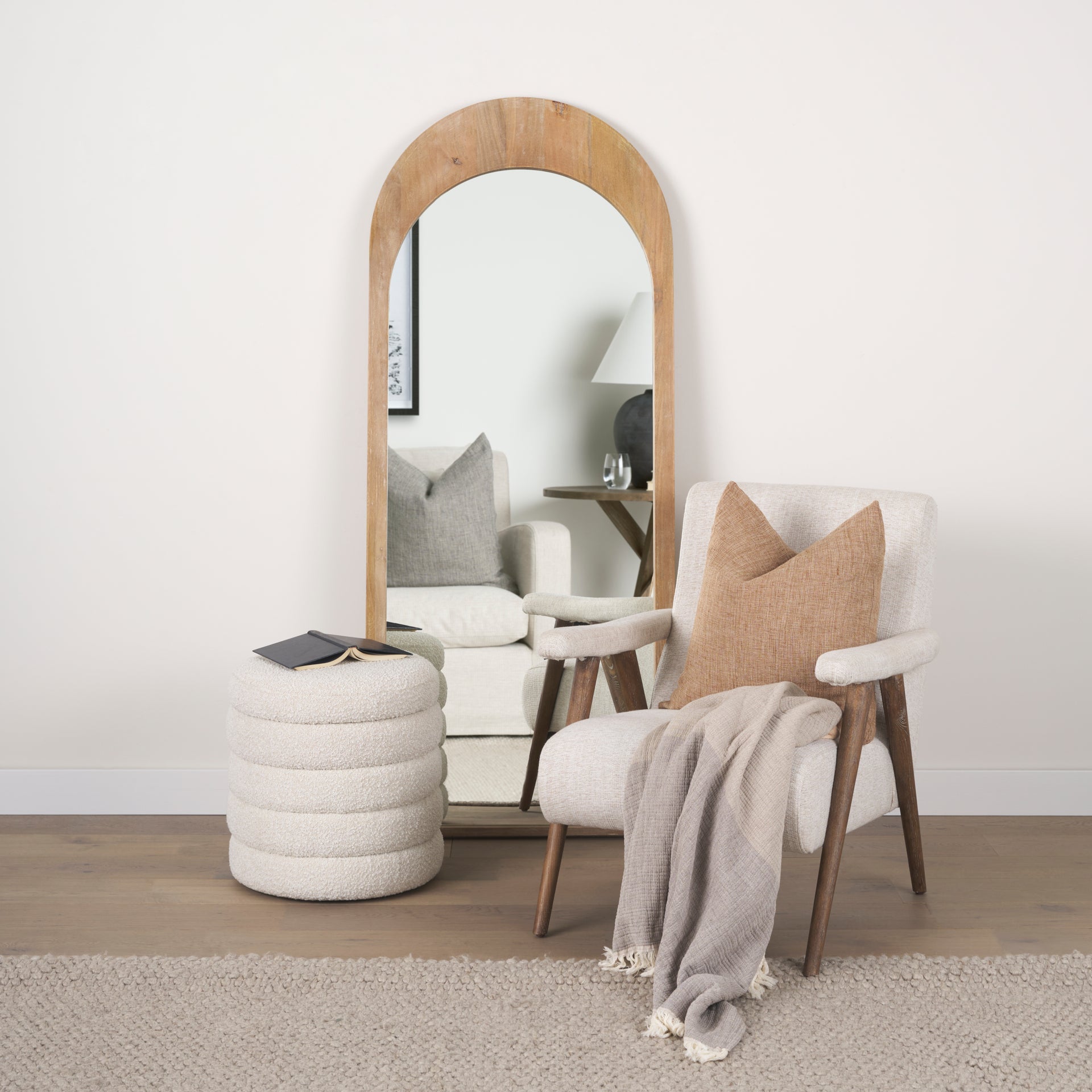 Celeste Light Brown Wood Arched Floor Mirror-thumbmail-7