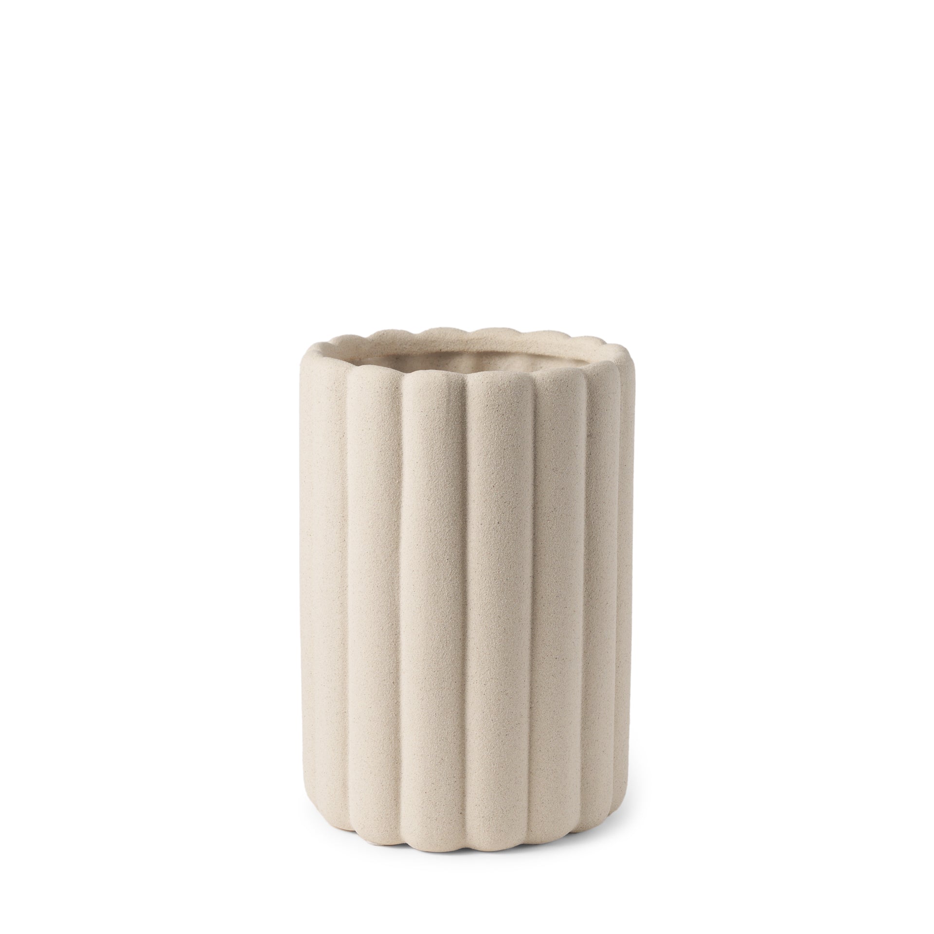 Mira Tall Textured Blush Beige Fluted Ceramic Vase