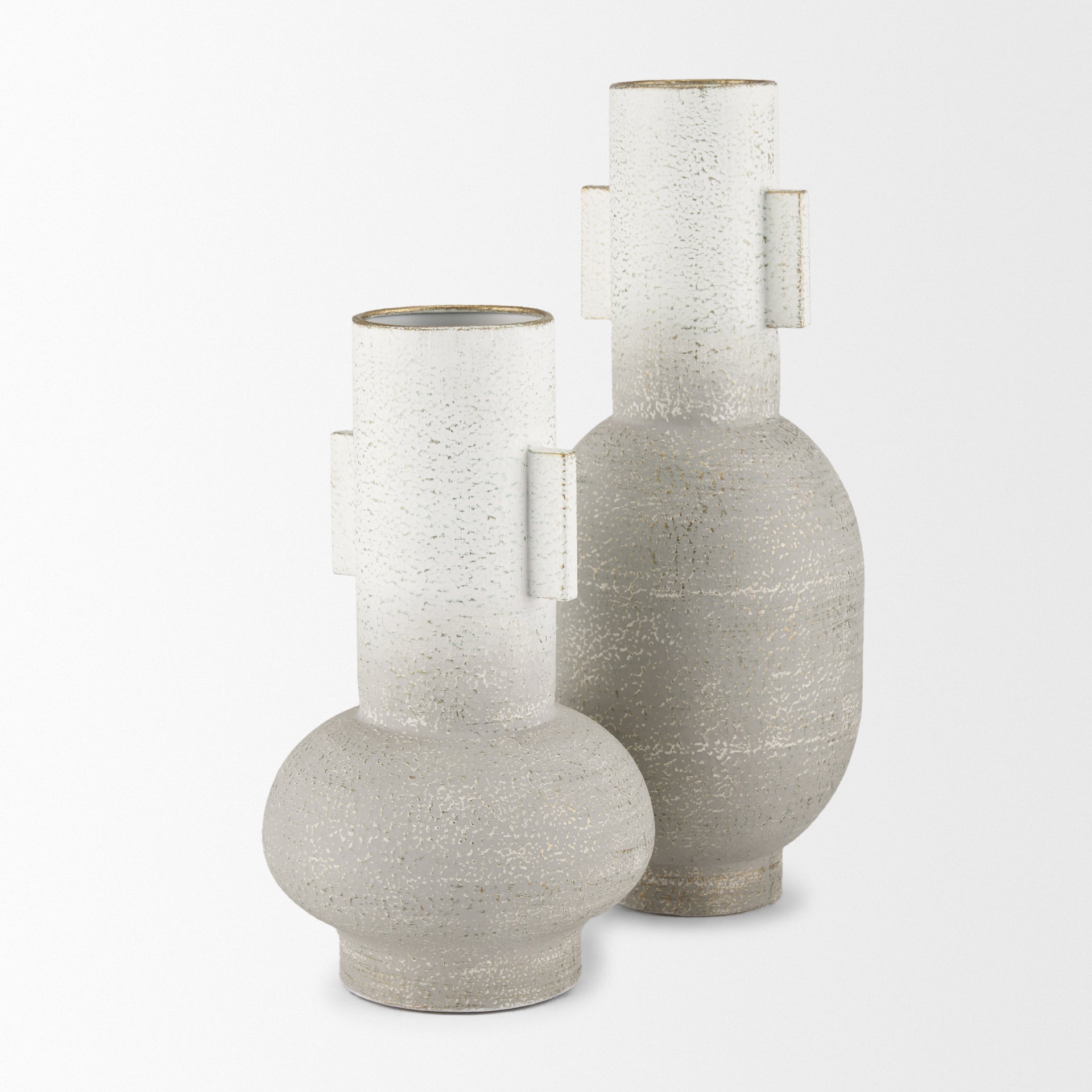Torres Tall Textured Off White w/ Gold Metal Vase
