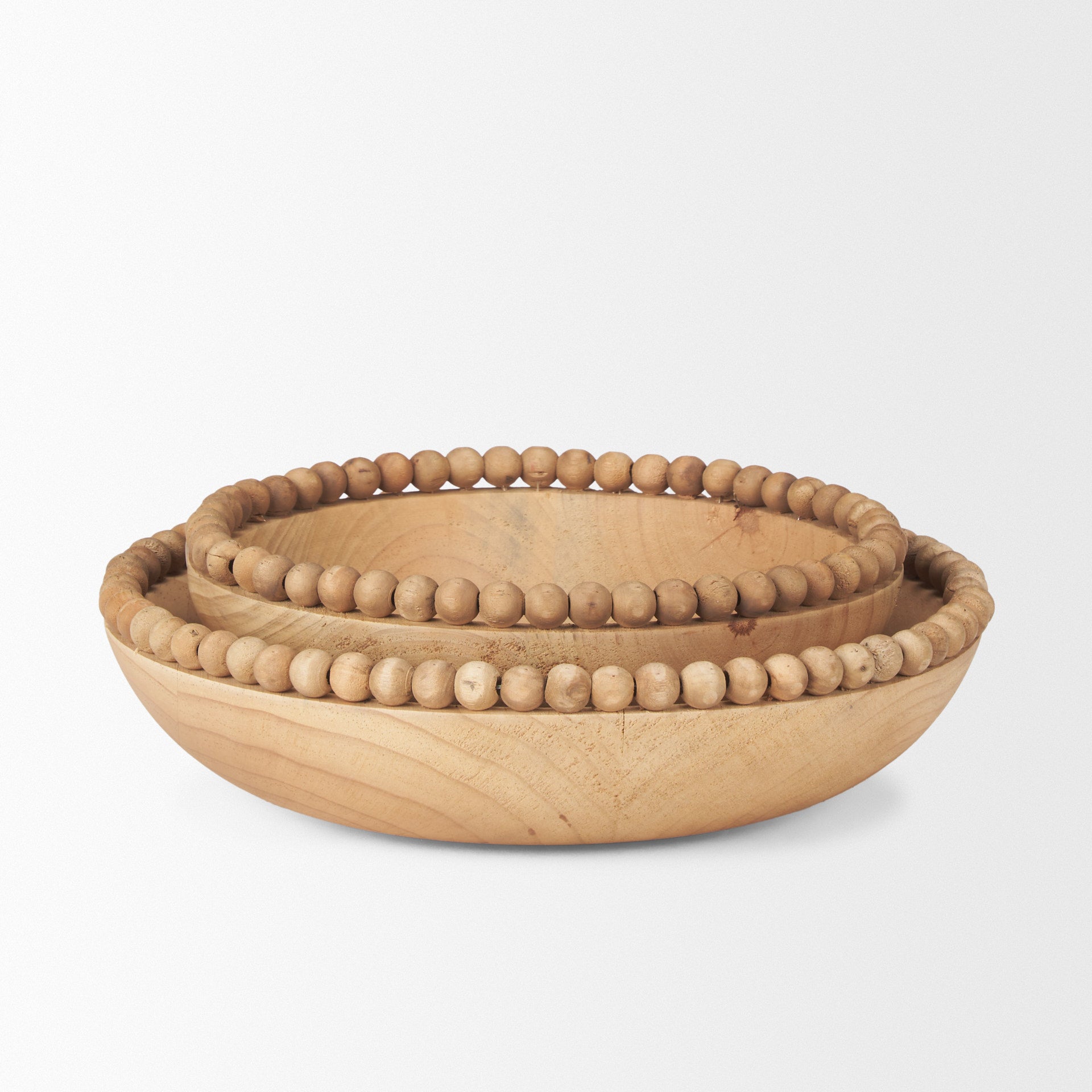 Wendell Light Brown Wood w/ Wood Beads Round Bowls