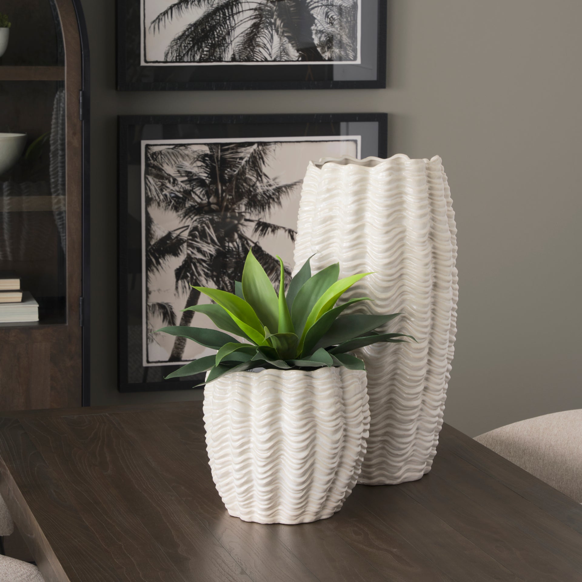 Velia Short Seashell Sculptural Cream Glazed Ceramic Vase