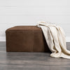 Minara Square Brown Leather Wrapped w/Wood Base Ottoman