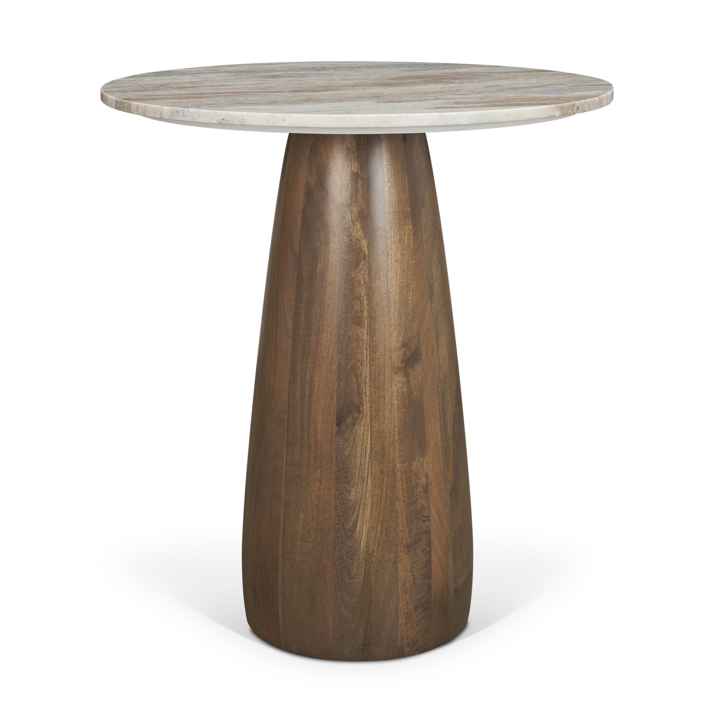 Allyson 32" Round Medium Brown Wood w/Savar Pink Marble Top Bistro Table-thumbmail-1