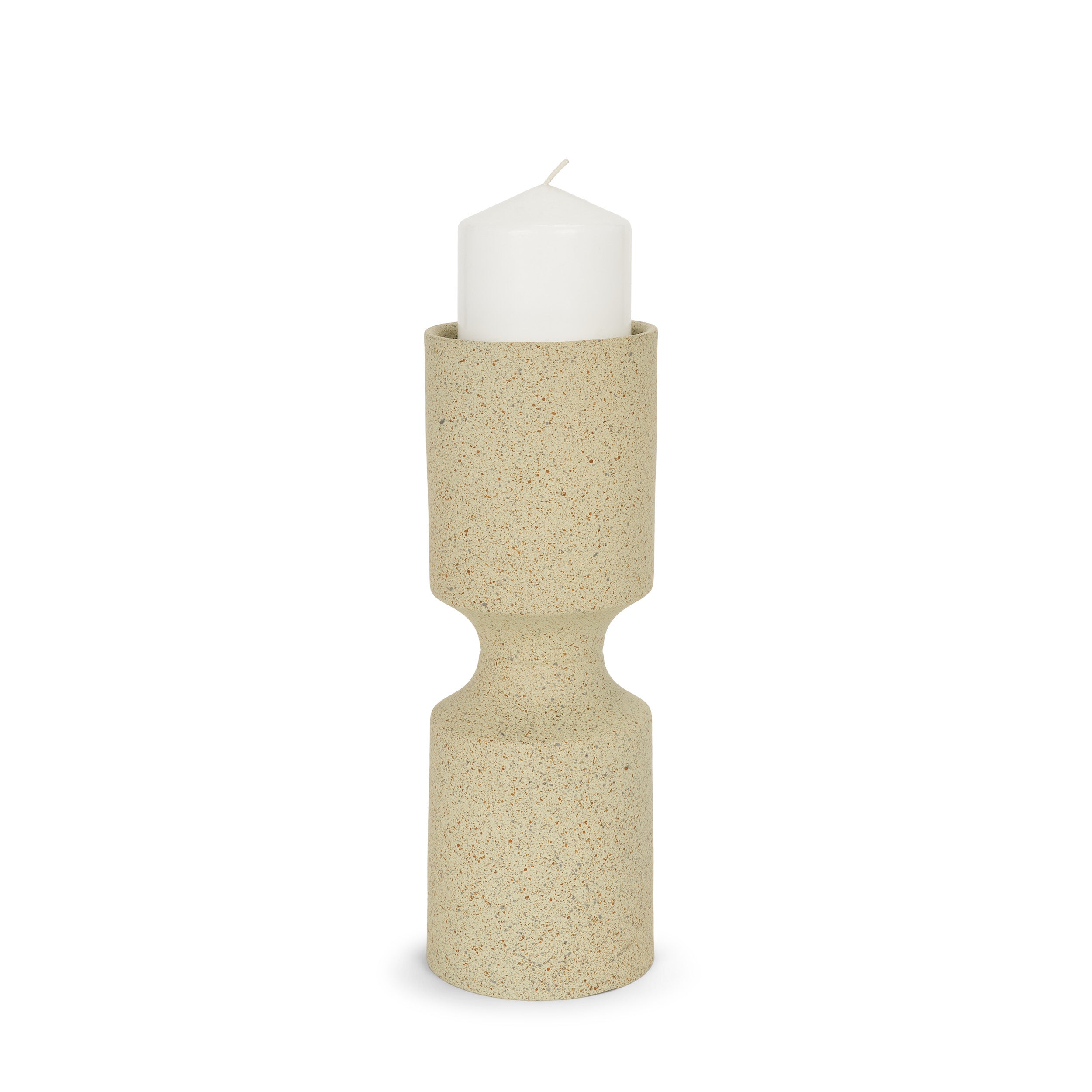 Akira Textured Beige Metal Pillar Candle Holder