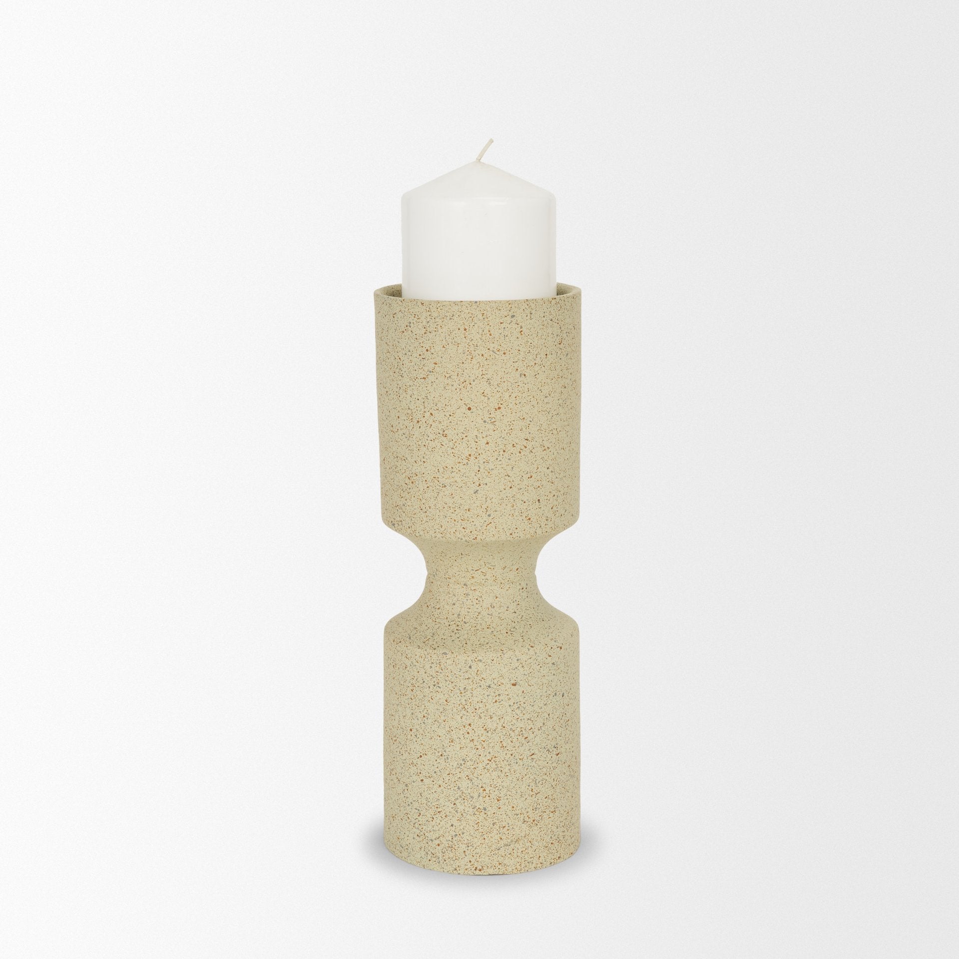 Akira Textured Beige Metal Pillar Candle Holder