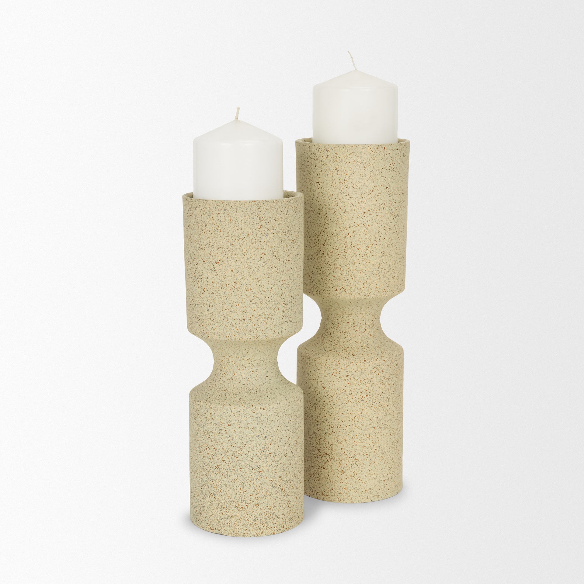 Akira Textured Beige Metal Pillar Candle Holder
