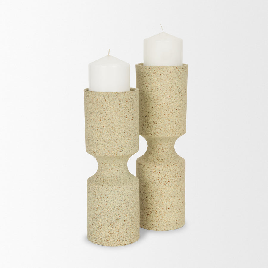 Akira Textured Beige Metal Pillar Candle Holder