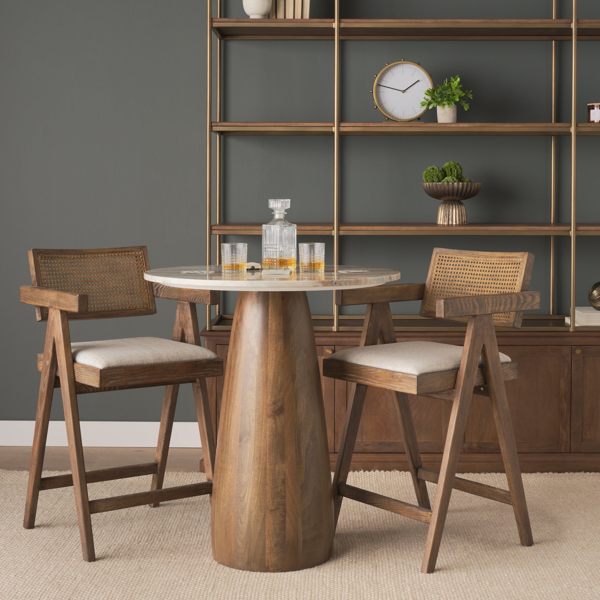 Allyson 32" Round Medium Brown Wood w/Savar Pink Marble Top Bistro Table-thumbmail-6