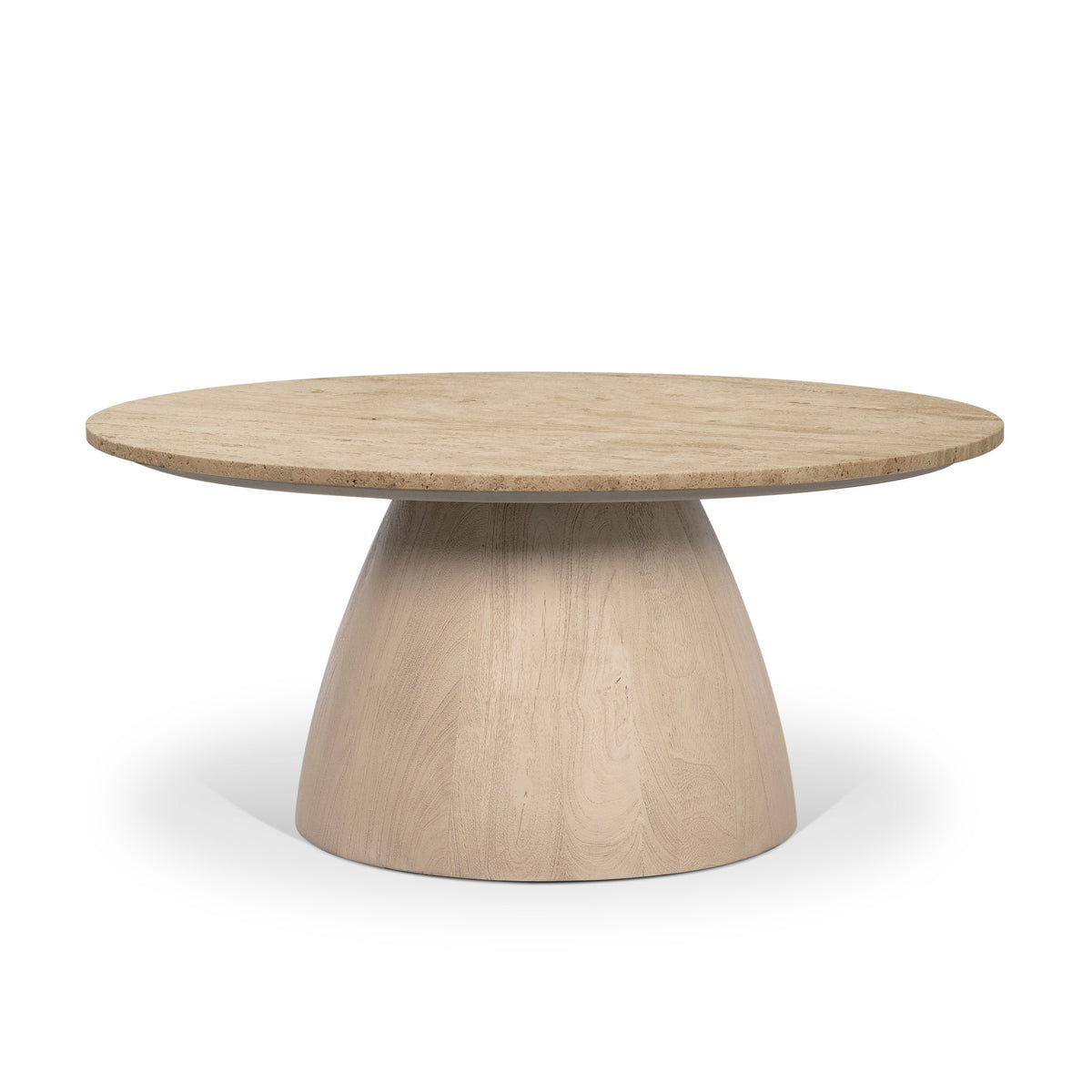 Allyson 36" Light Wood Base w/ Travertine Top Coffee Table-thumbmail-1