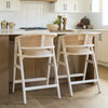 Tabitha Beige Fabric/Rattan Seat Blonde Wood Frame Counter Stool
