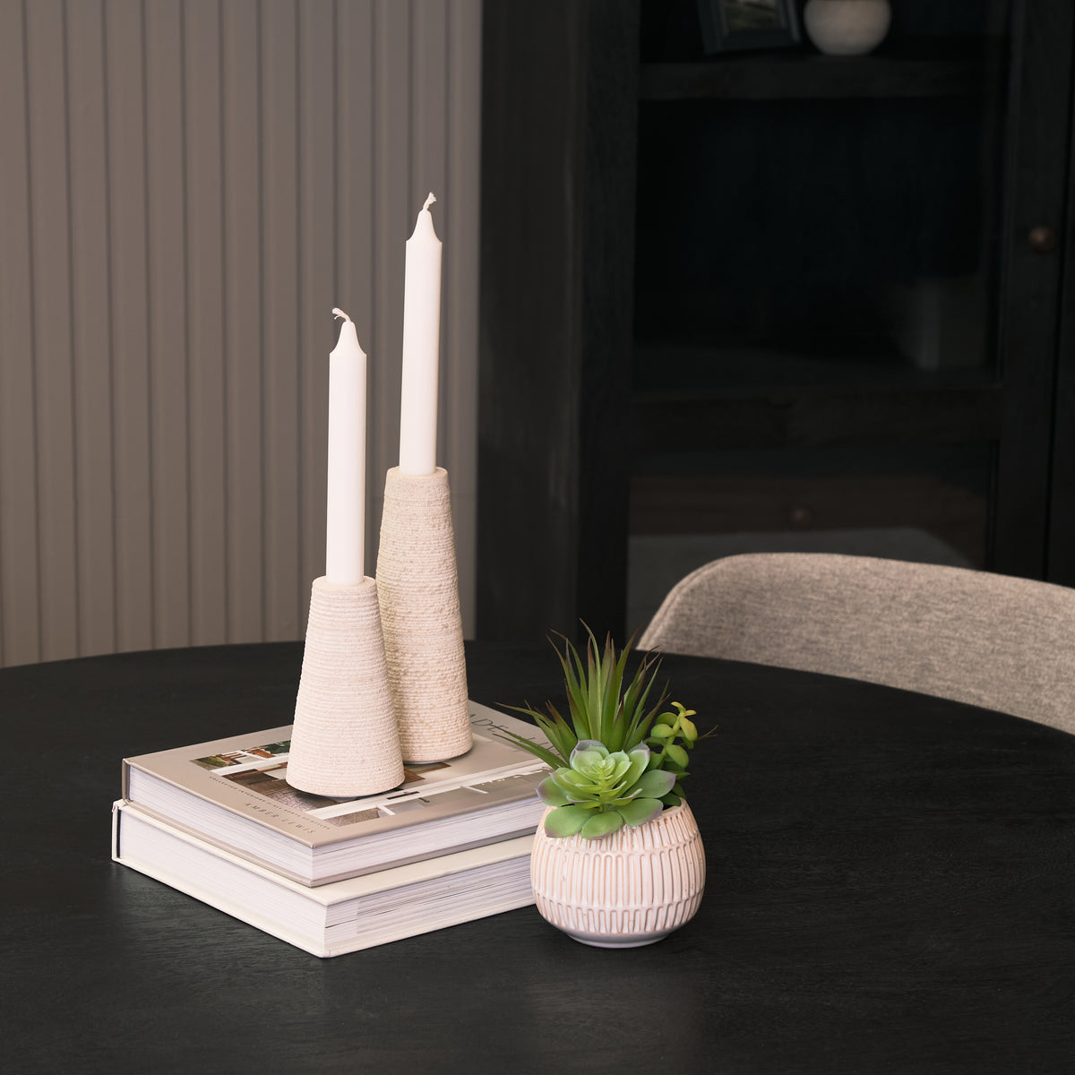Cono Off-White Marble Cone Shaped Candle Holders (Set of 2)-thumbmail-3