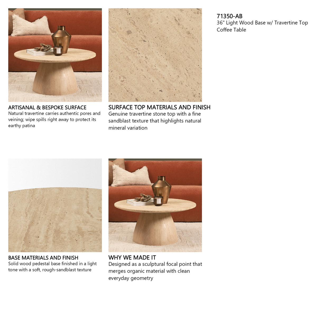 Allyson 36" Light Wood Base w/ Travertine Top Coffee Table-thumbmail-7