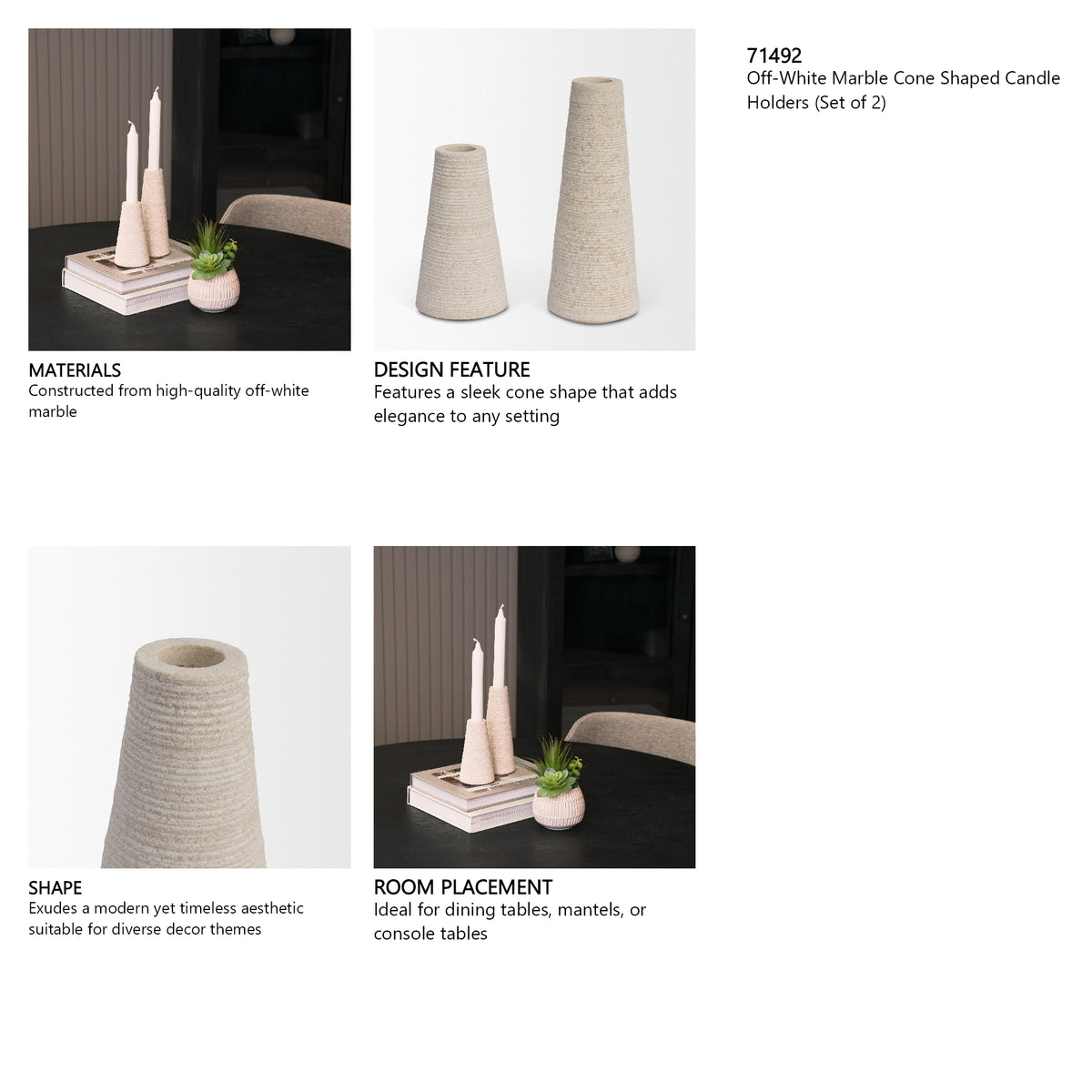 Cono Off-White Marble Cone Shaped Candle Holders (Set of 2)-thumbmail-4