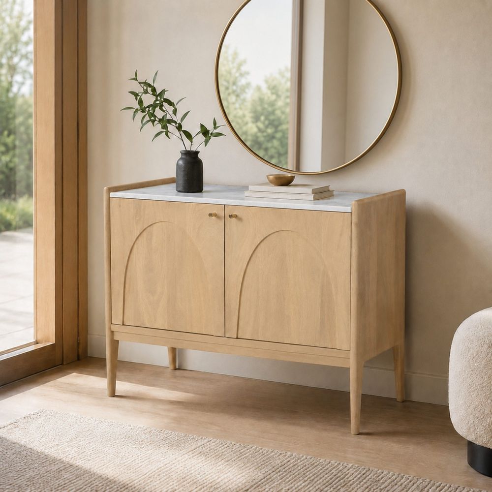 Arc 2 Door Cabinet, Natural with Marble Top-thumbmail-2