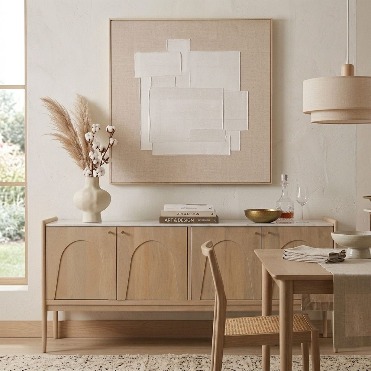 Arc 4 Door Sideboard, Natural with Marble Top-thumbmail-2