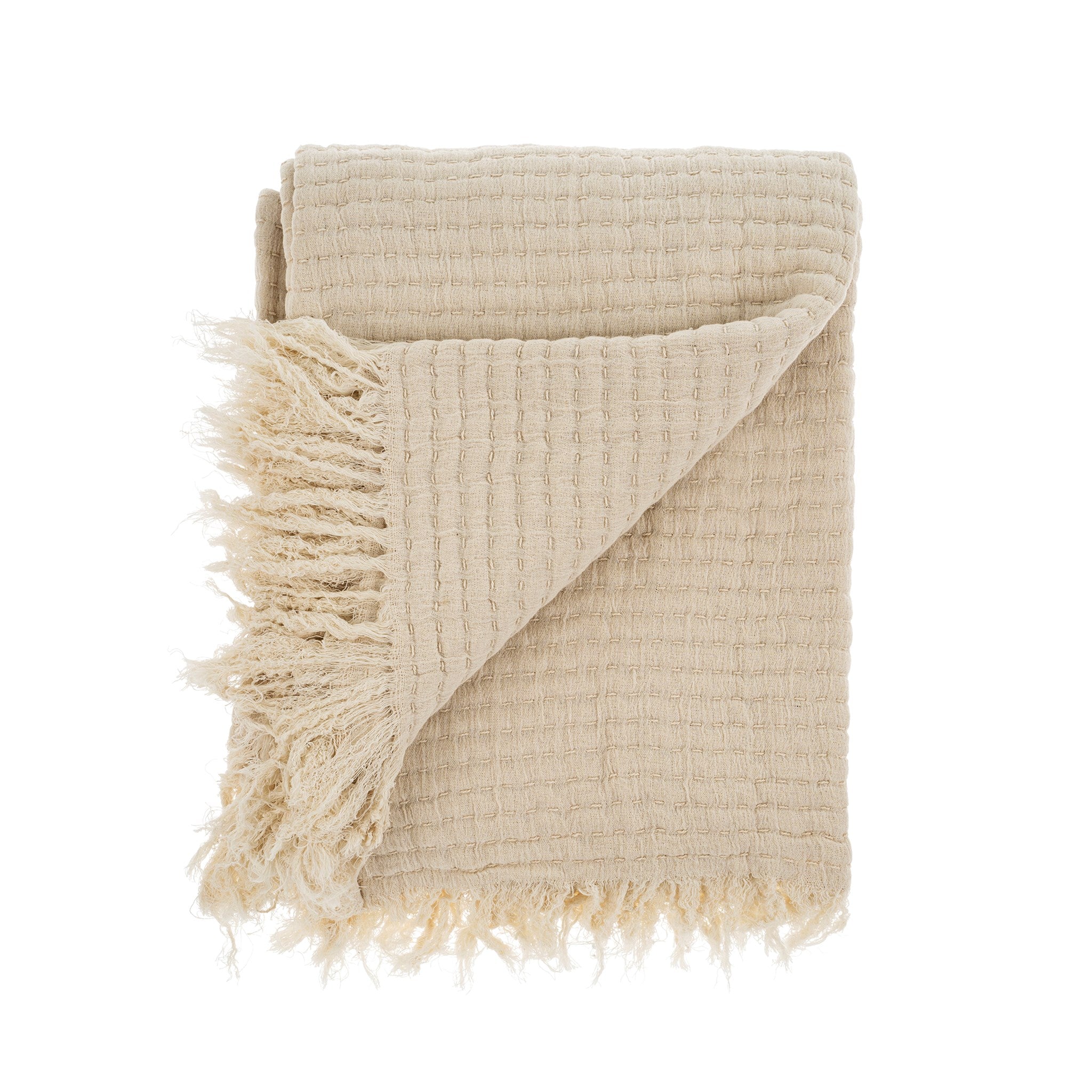 Kantha-Stitch Throw Blanket Cream