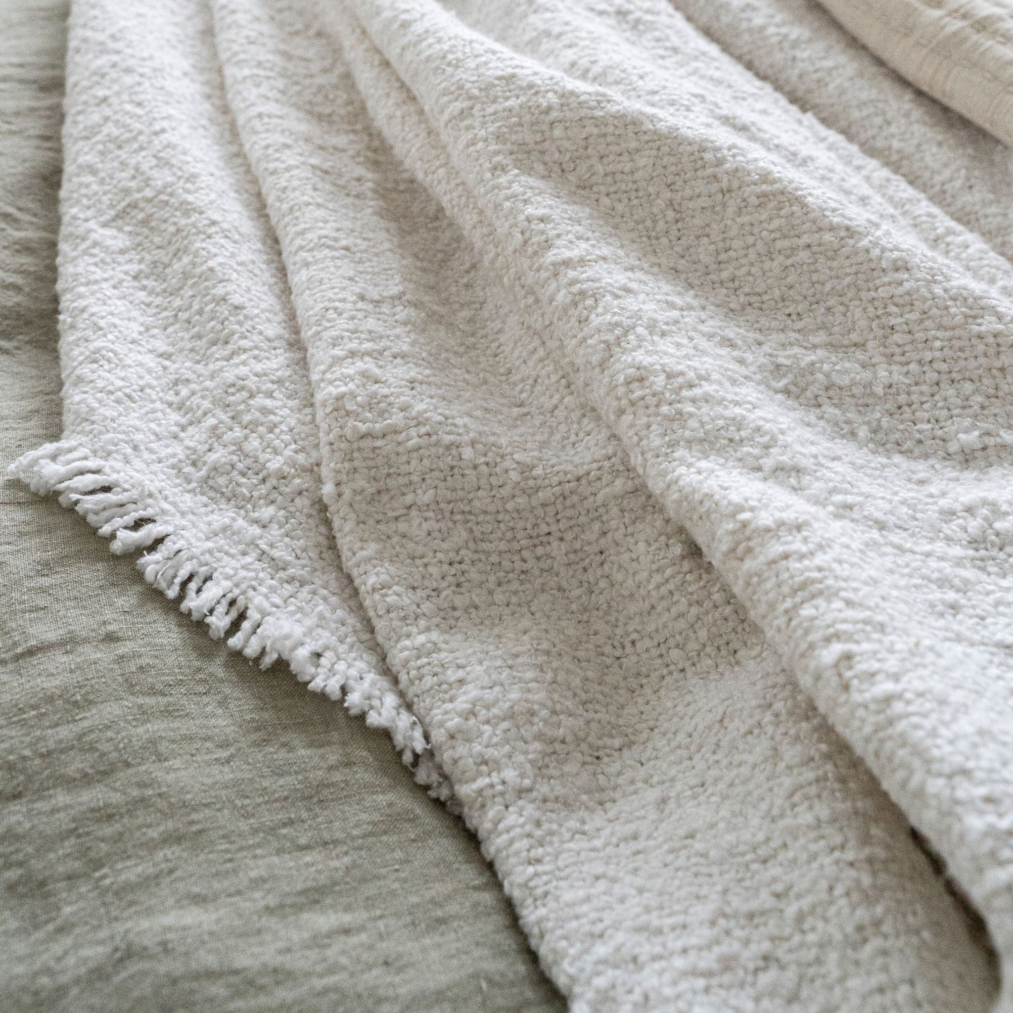 Fringed Boucle Throw Blanket Off White-thumbmail-3
