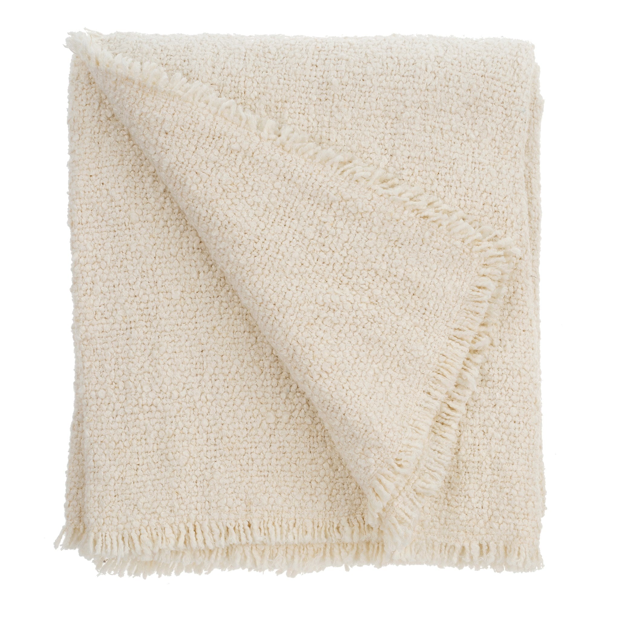 Fringed Boucle Throw Blanket Off White-thumbmail-5