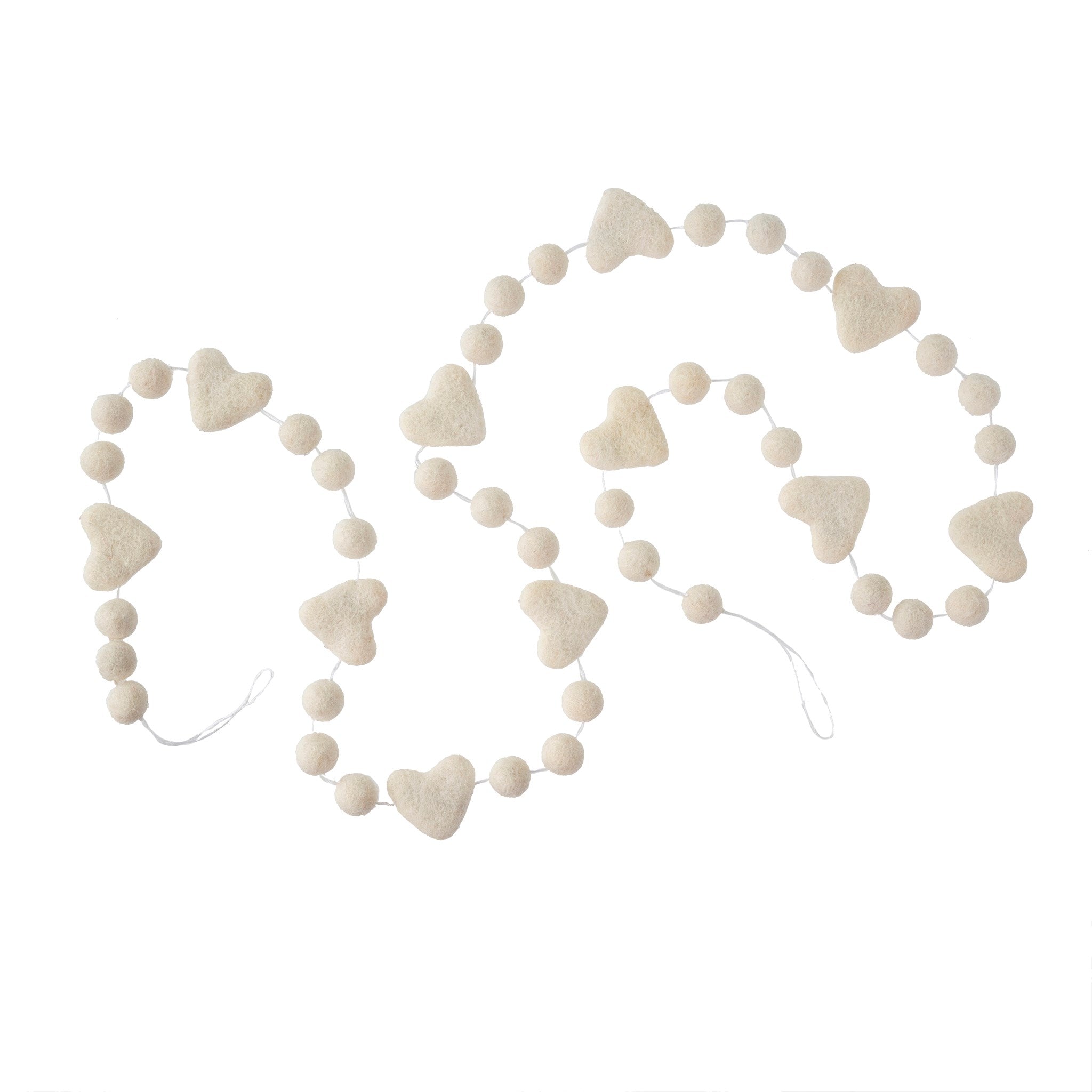 Felt Heart Pom Pom Garland - White