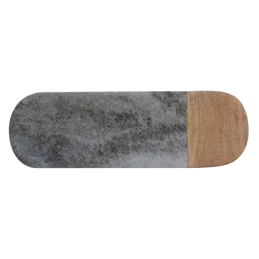 Marble & Mango Wood Serving Board, Grey & Natural