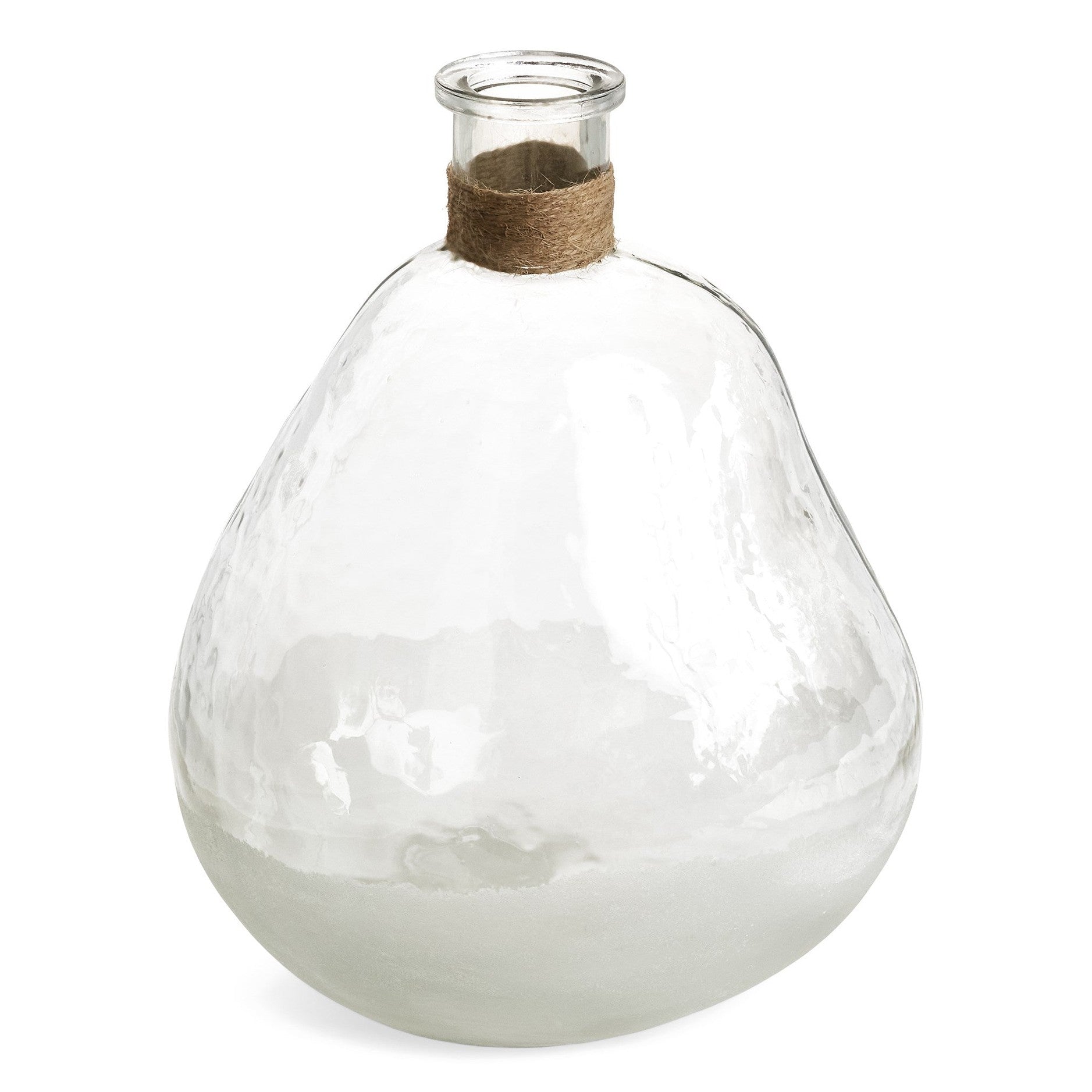 VASE EMBOSSED GLASS W/JUTE ROPE CLEAR/FROSTED