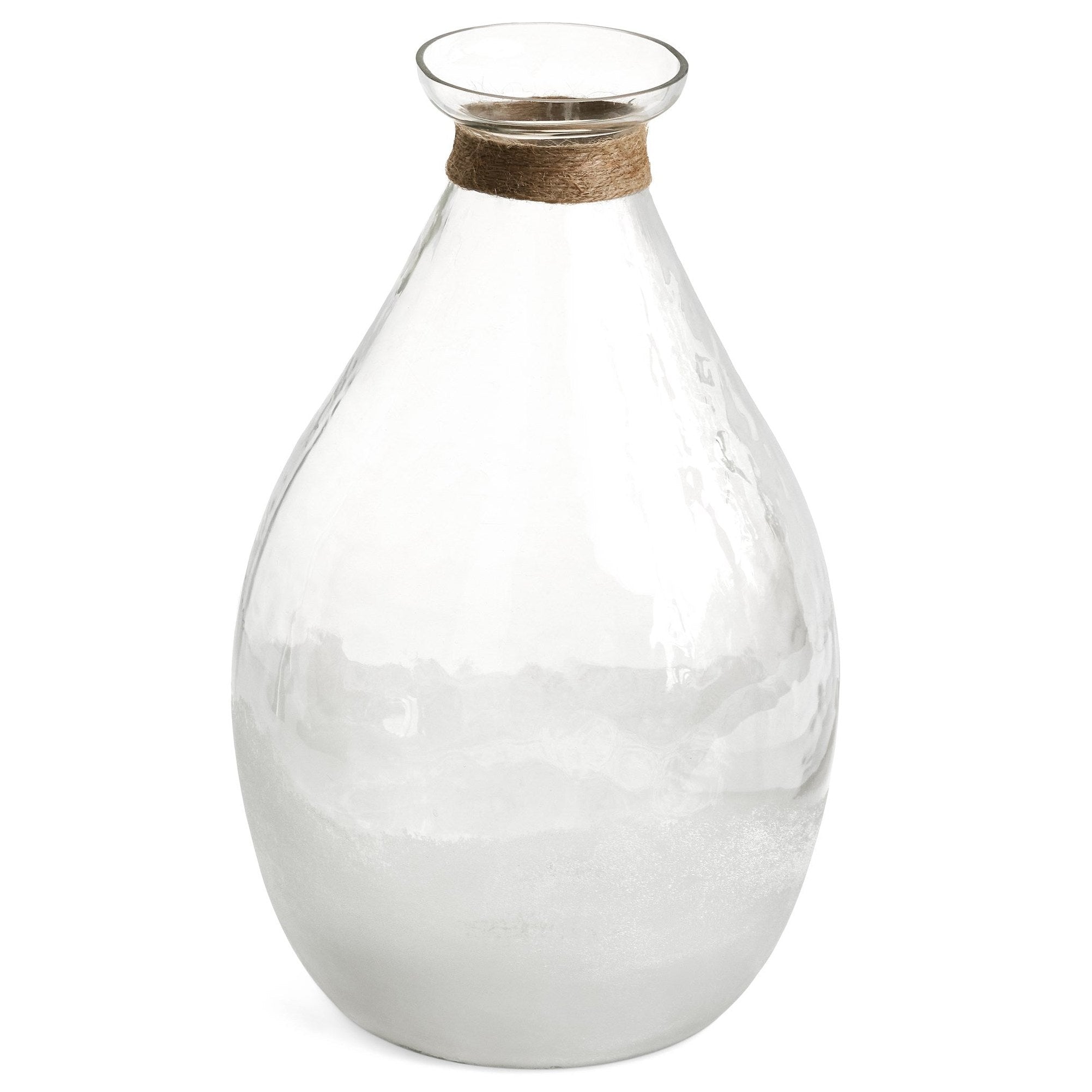 VASE EMBOSSED GLASS W/JUTE CLEAR/FROSTED 7X11