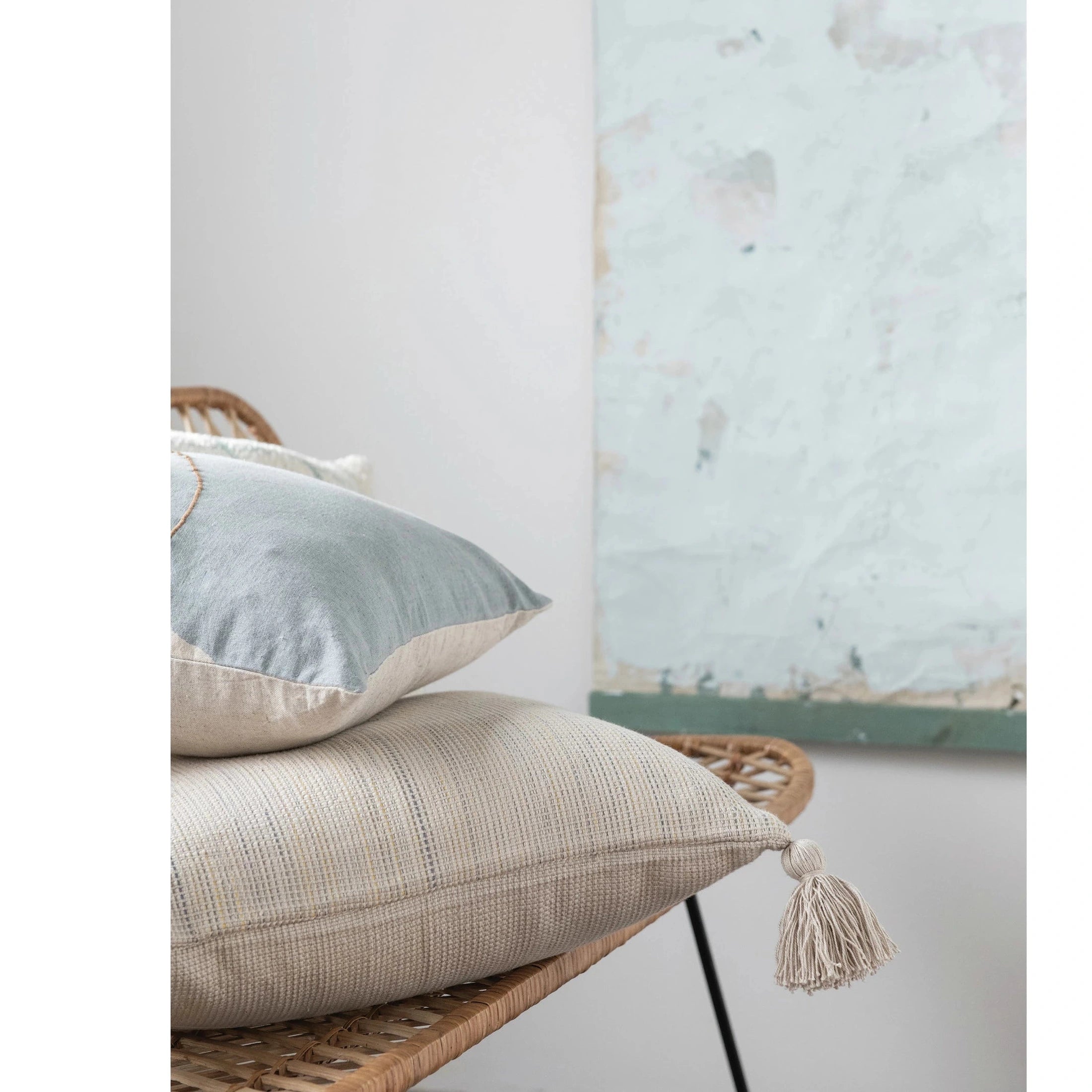 20" Woven Cotton Pillow With Tassels
