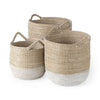 Maddie Light Brown W/(White/Black) Dipped Seagrass Round Basket W/ Handles