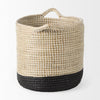 Maddie Light Brown W/(White/Black) Dipped Seagrass Round Basket W/ Handles