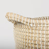 Maddie Light Brown W/(White/Black) Dipped Seagrass Round Basket W/ Handles