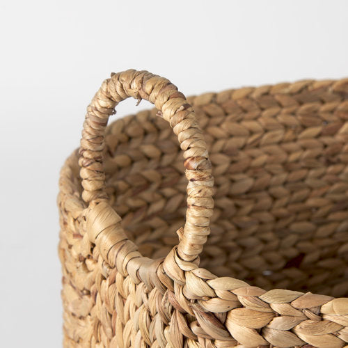 Sivan Light Brown Water Hyacinth Round Basket W/ Handles