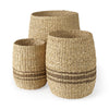 Sivannah Light Brown and Medium Brown Striped Seagrass Round Basket