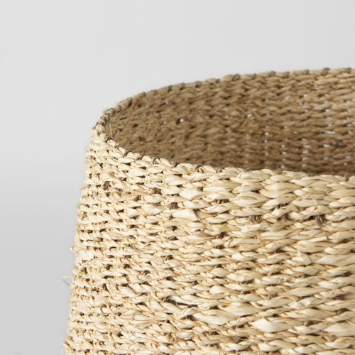 Sivannah Light Brown and Medium Brown Striped Seagrass Round Basket-thumbmail-4